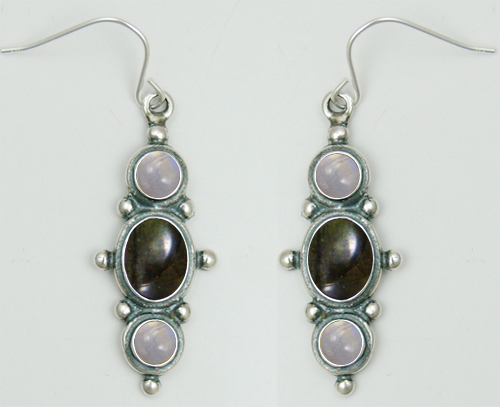 Sterling Silver Drop Dangle Earrings With Spectrolite And Rainbow Moonstone